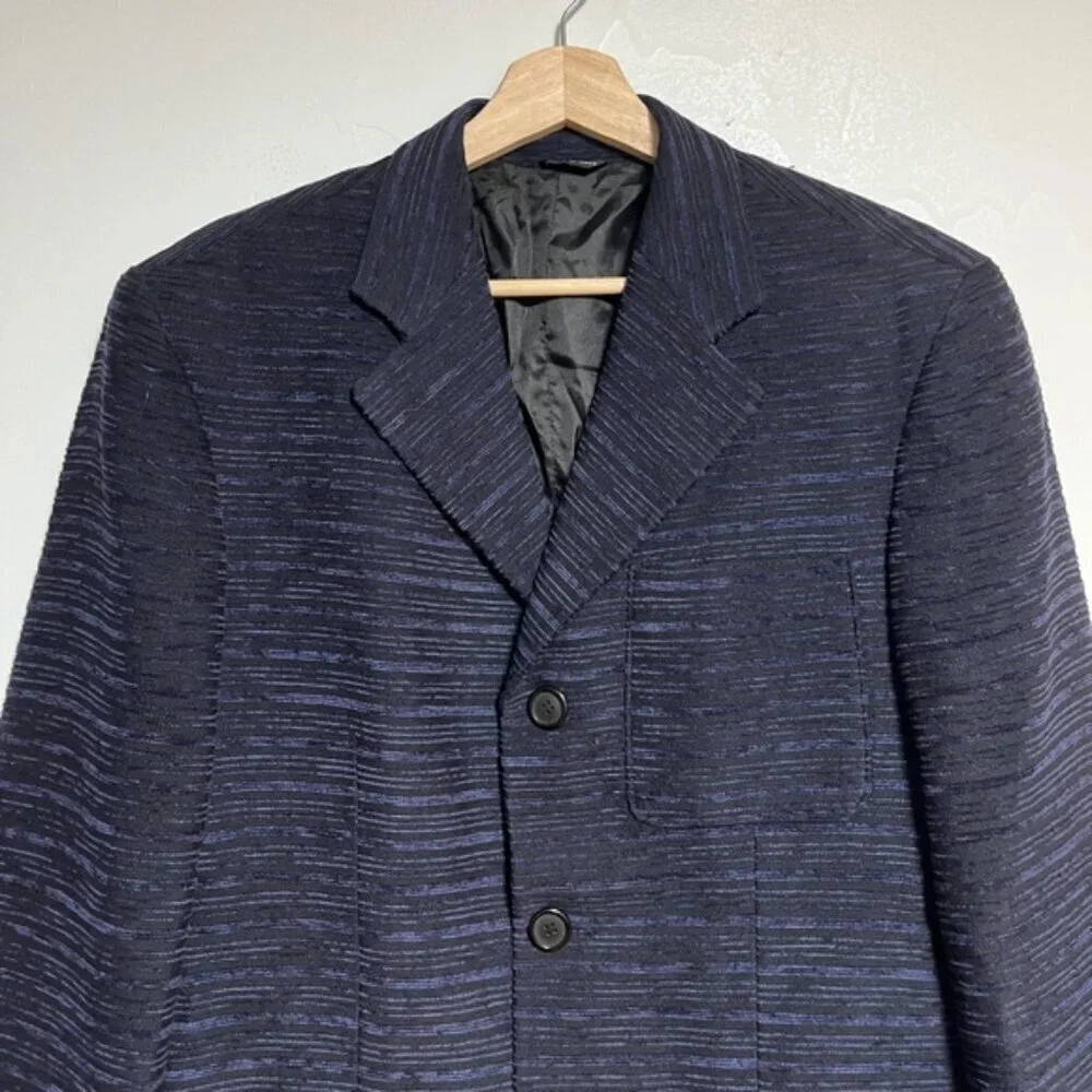 Sfarzo Milano Made in Italy Textured Wool-Blend Blazer - Navy & Black - Size 50